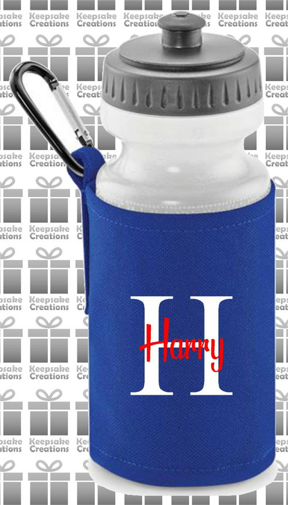 Personalised Monogram CURLY Design Reusable Water Bottle with Holder