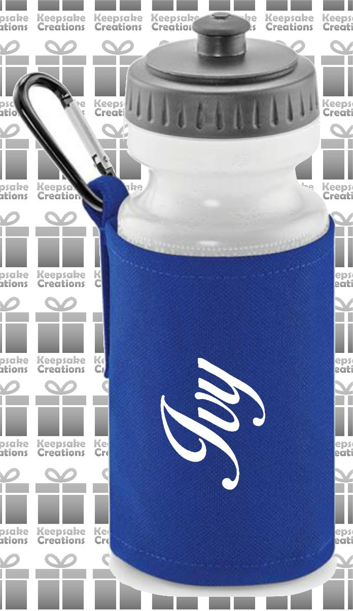 Personalised CURLY Design Reusable Water Bottle with Holder