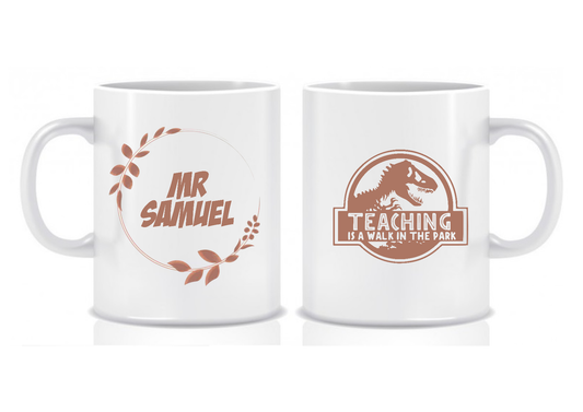 Brown Dinosaur Design Personalised Teacher Mug, Thank You Teacher Gift