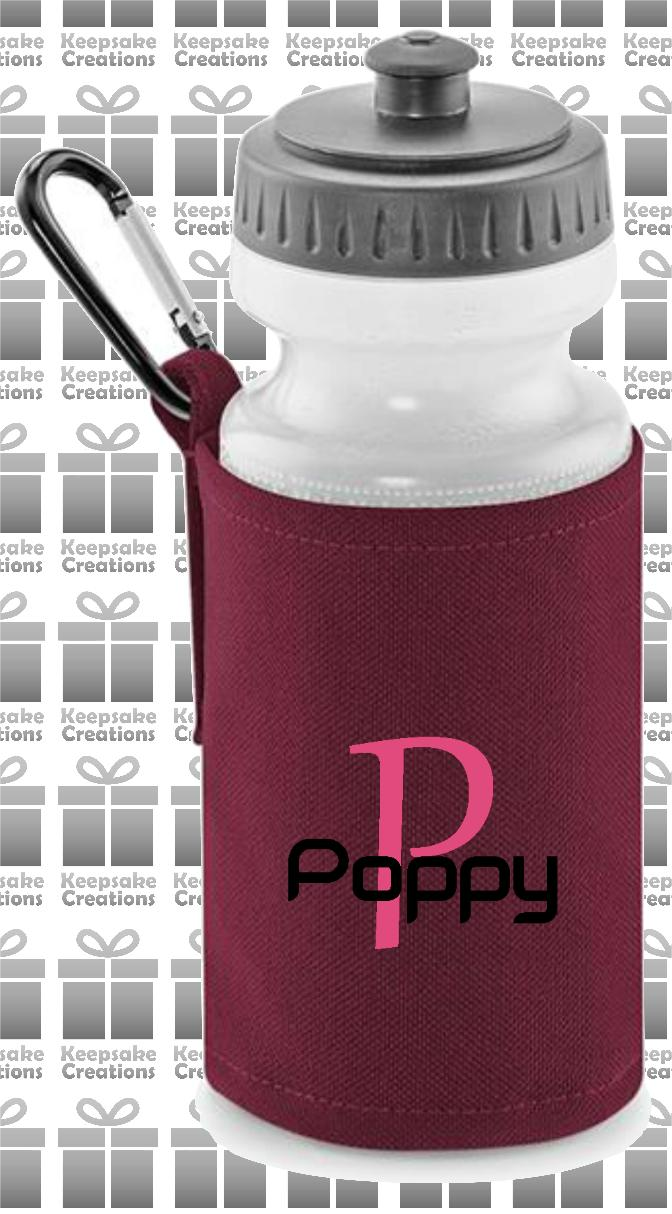 Personalised Monogram STANDARD Design Reusable Water Bottle with Holder