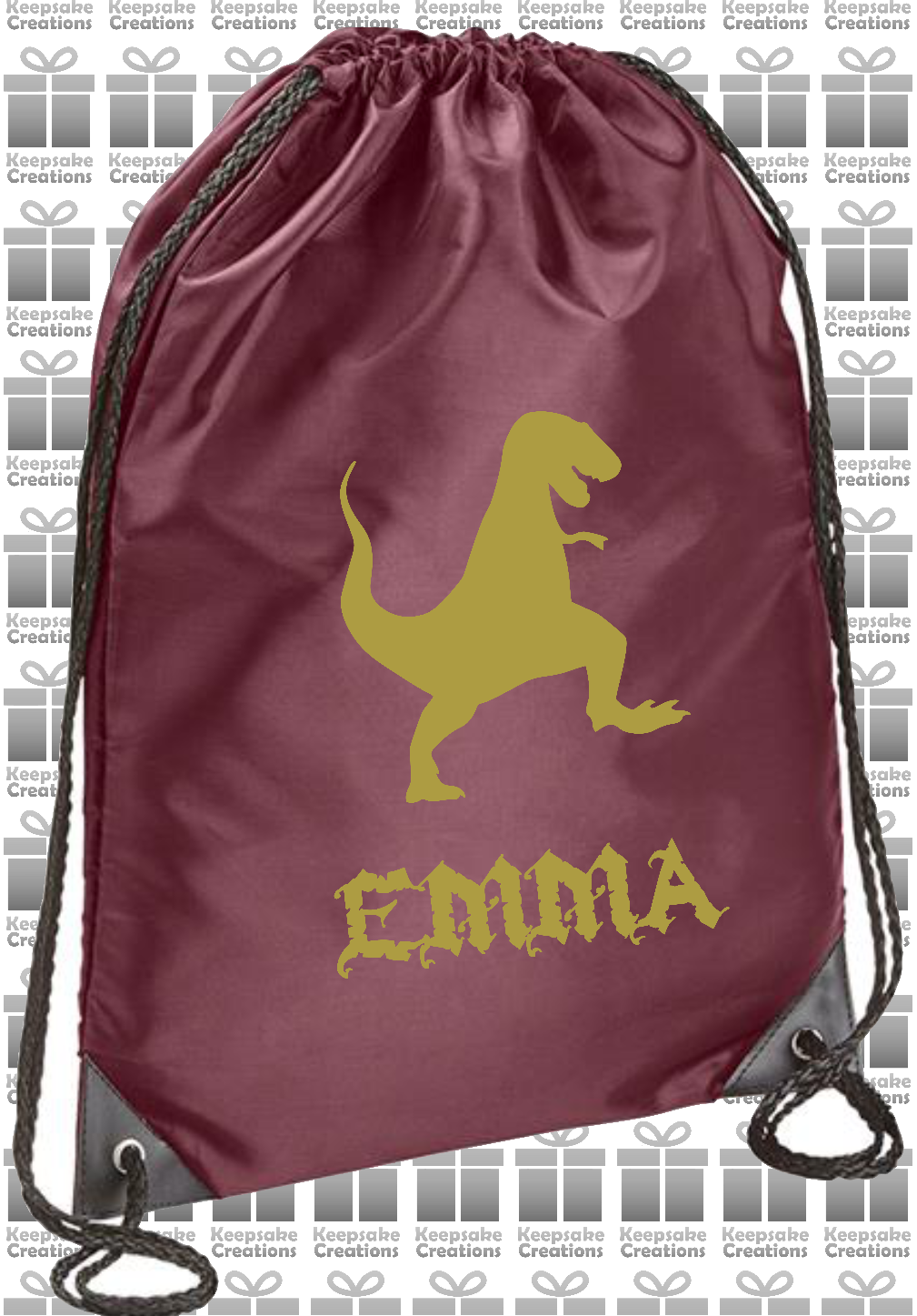 Personalised Dinosaur Design Drawstring Gym Bag