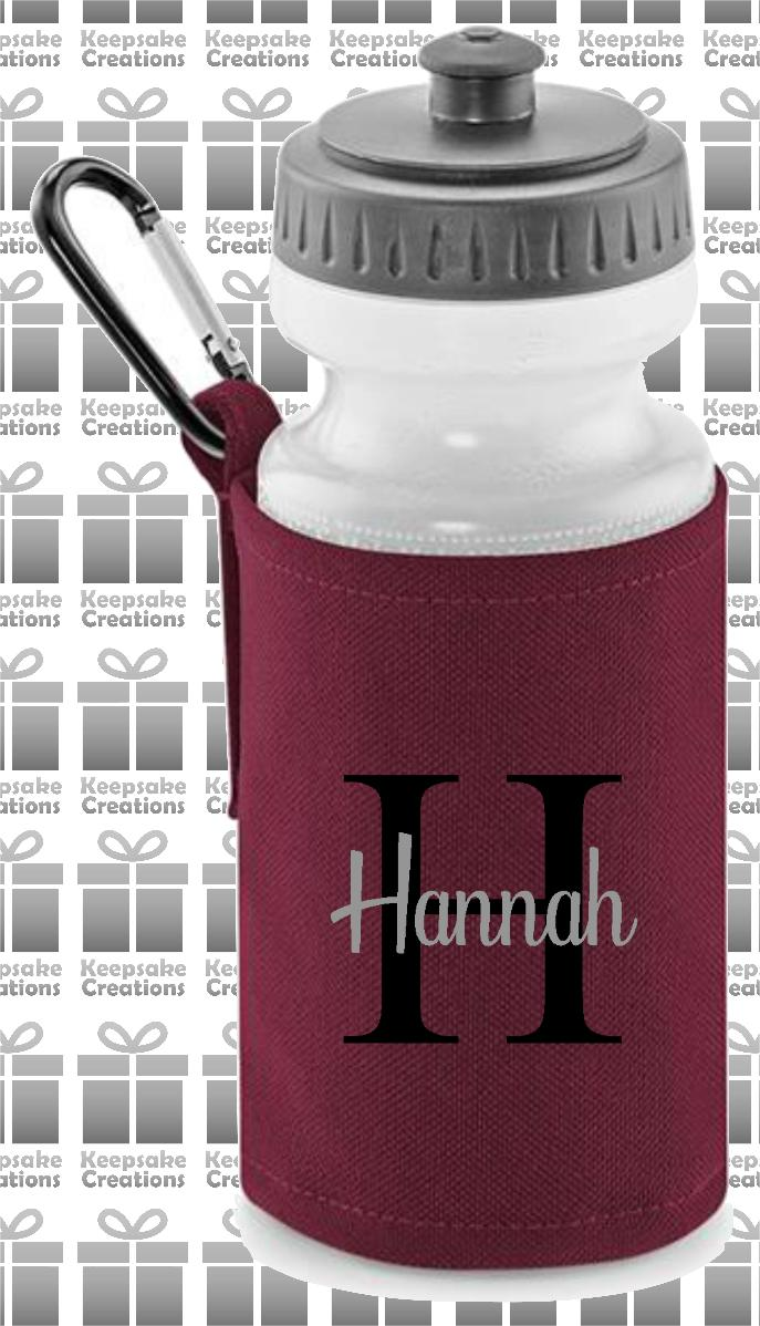 Personalised Monogram CURLY Design Reusable Water Bottle with Holder