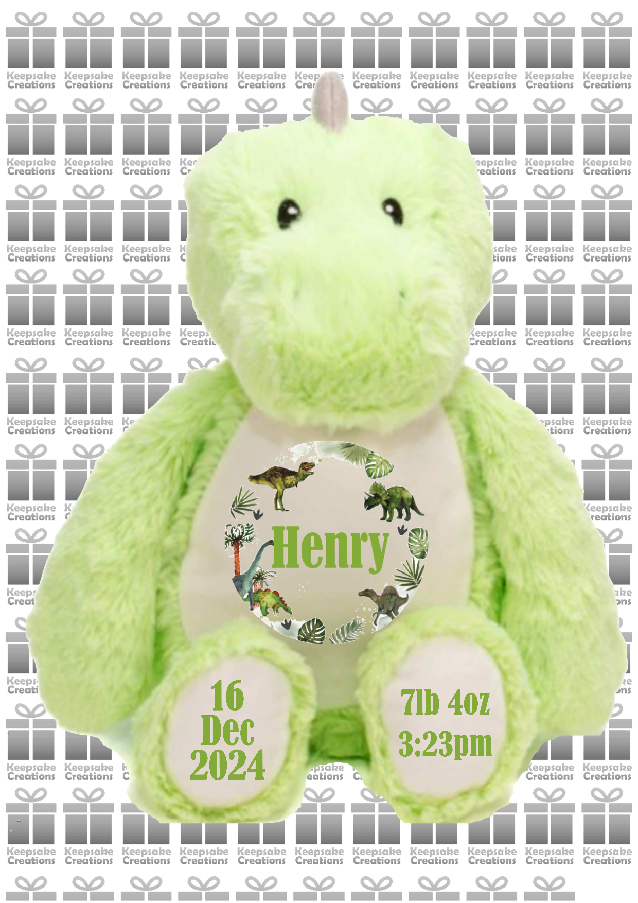 Personalised Baby Birth Plush Toys - Dinosaur/Unicorn