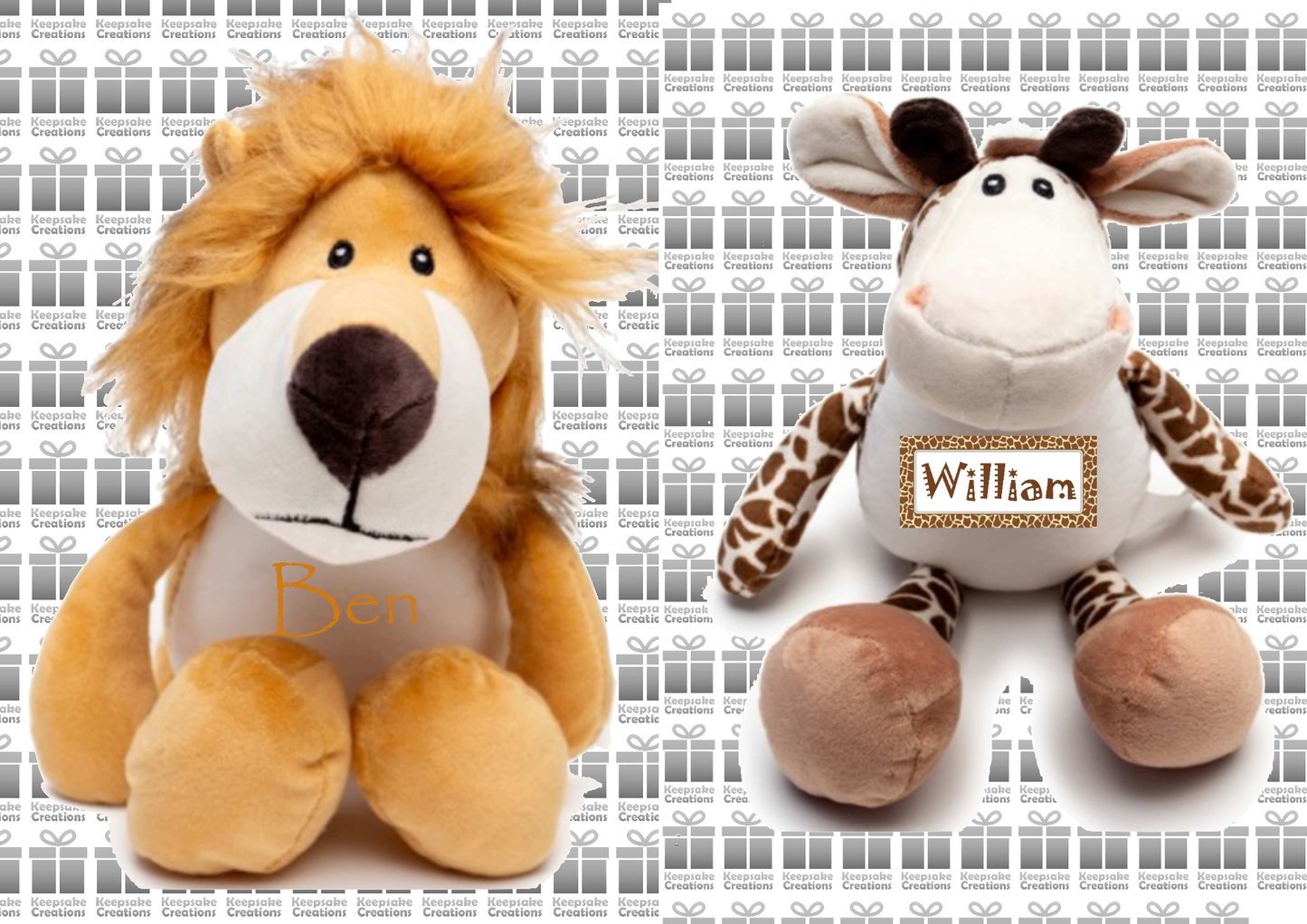 Personalised Baby Birth Plush Toys - Fox/Giraffe/Highland Cow/Lion/Tiger
