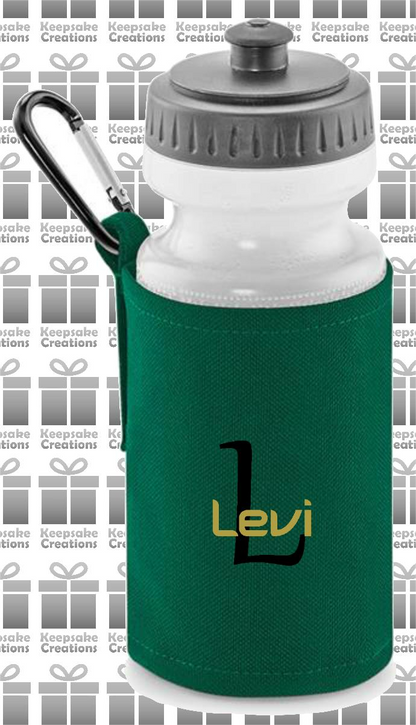 Personalised Monogram STANDARD Design Reusable Water Bottle with Holder