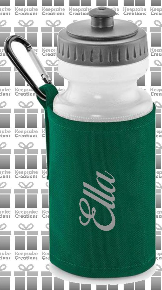 Personalised CURLY Design Reusable Water Bottle with Holder