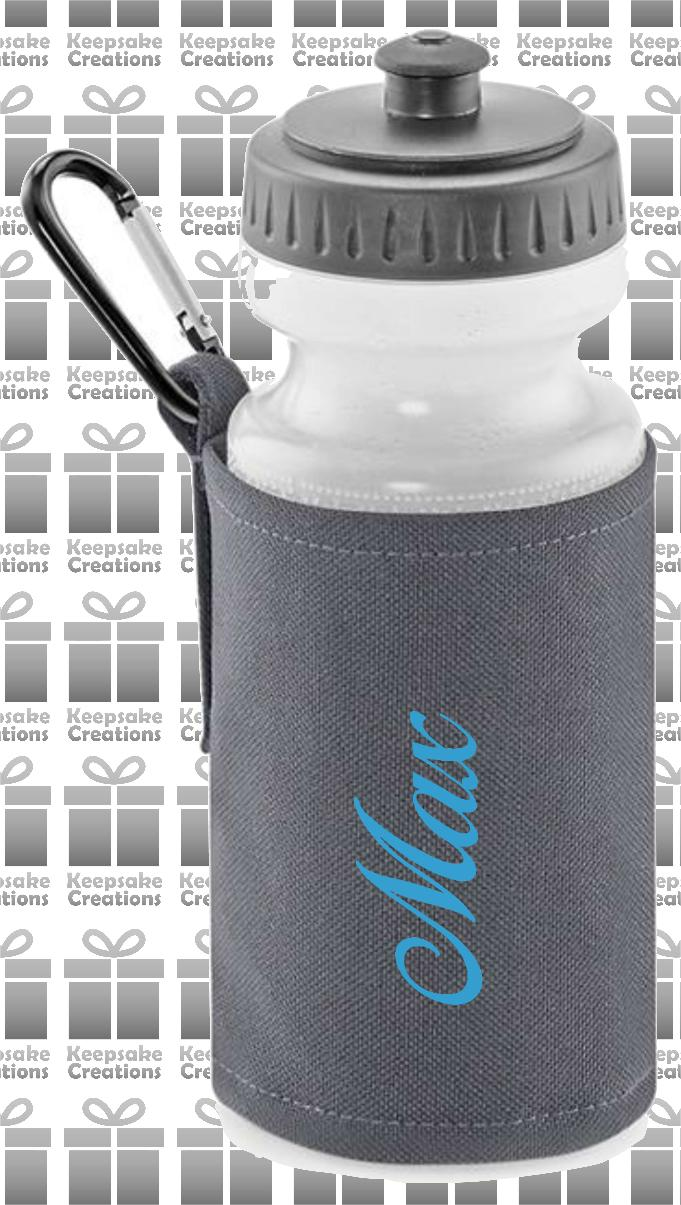 Personalised CURLY Design Reusable Water Bottle with Holder