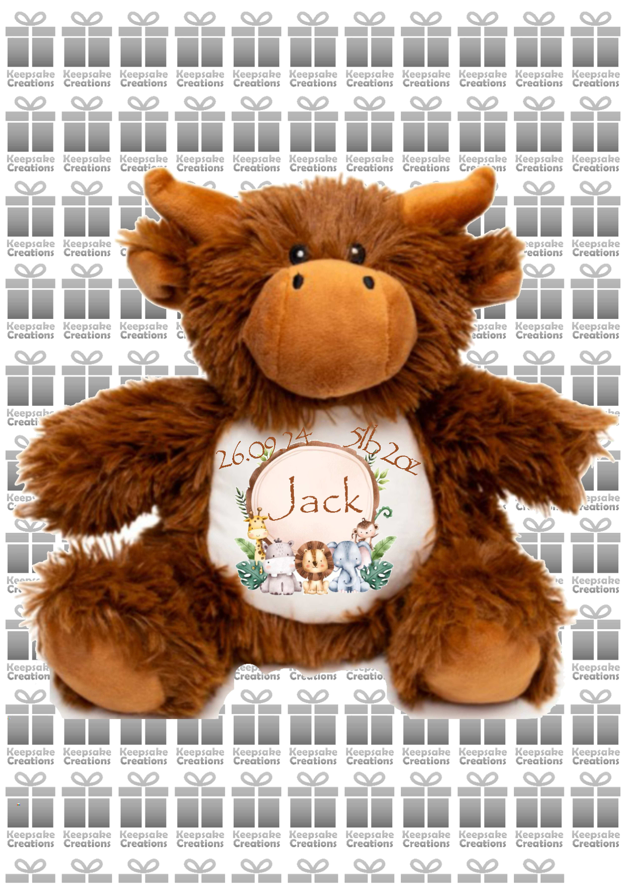 Personalised Baby Birth Plush Toys - Fox/Giraffe/Highland Cow/Lion/Tiger