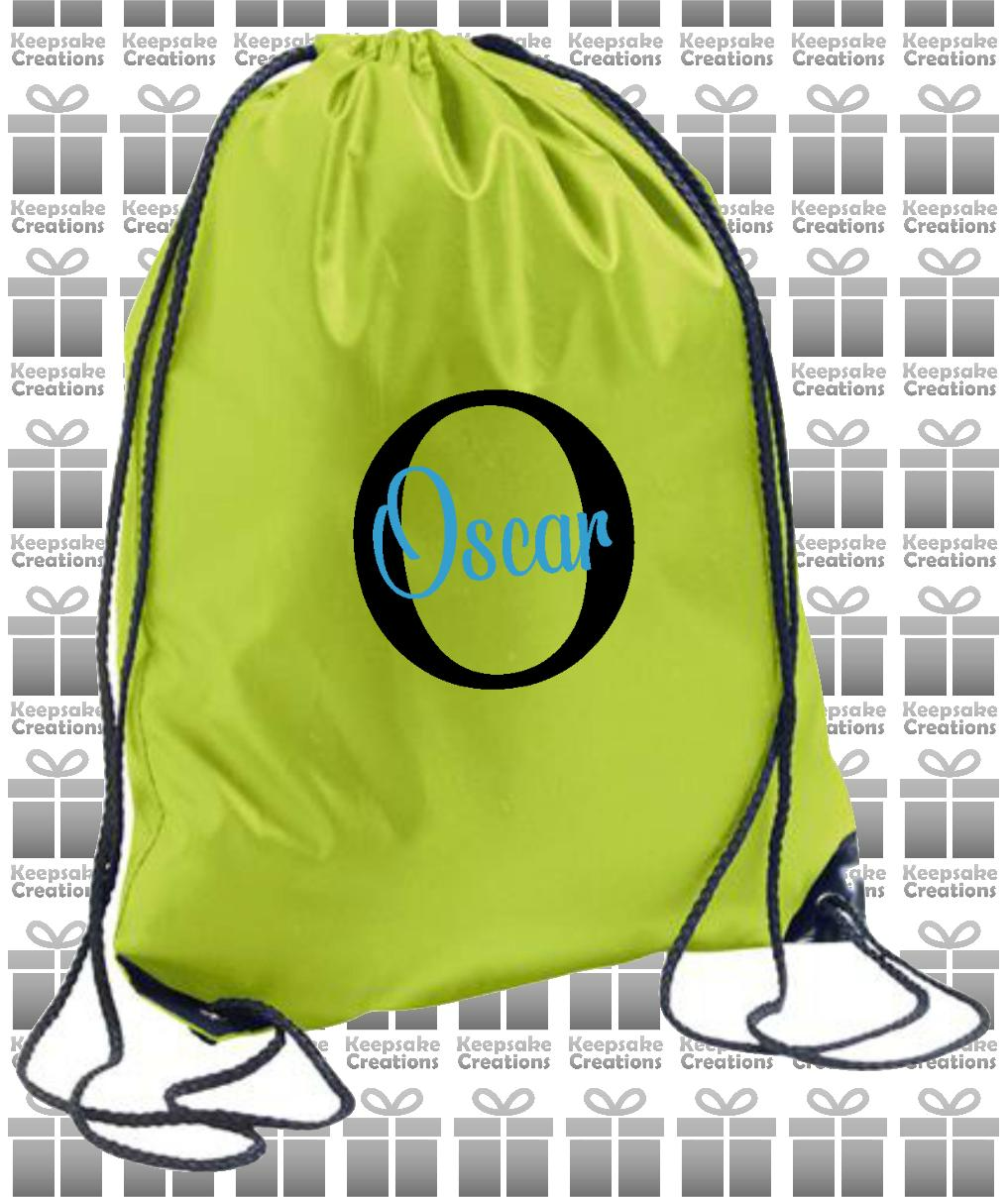 Personalised Monogram CURLY Design Drawstring Gym Bag