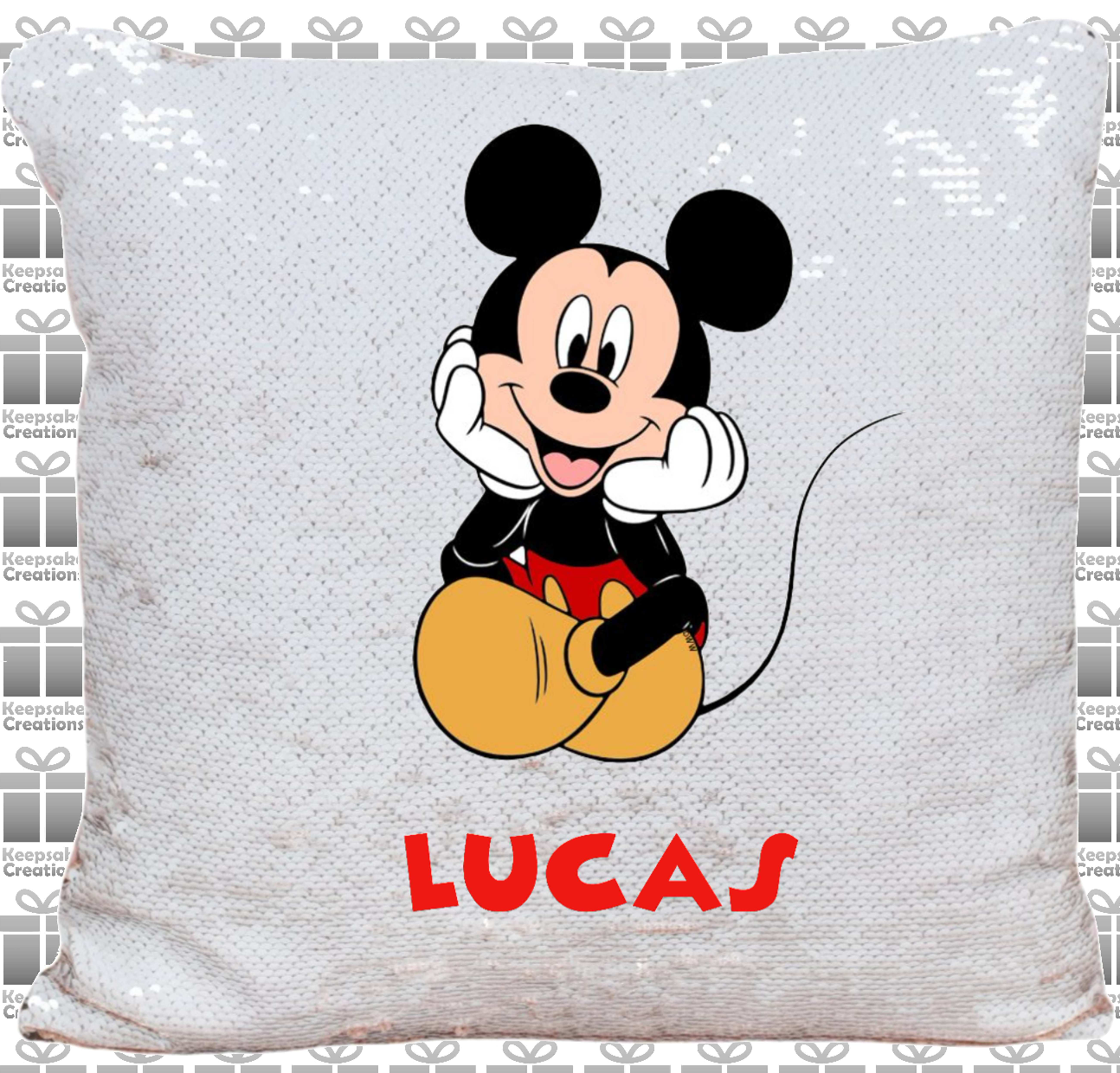 Personalised Mickey Mouse Sitting Sequin Cushion