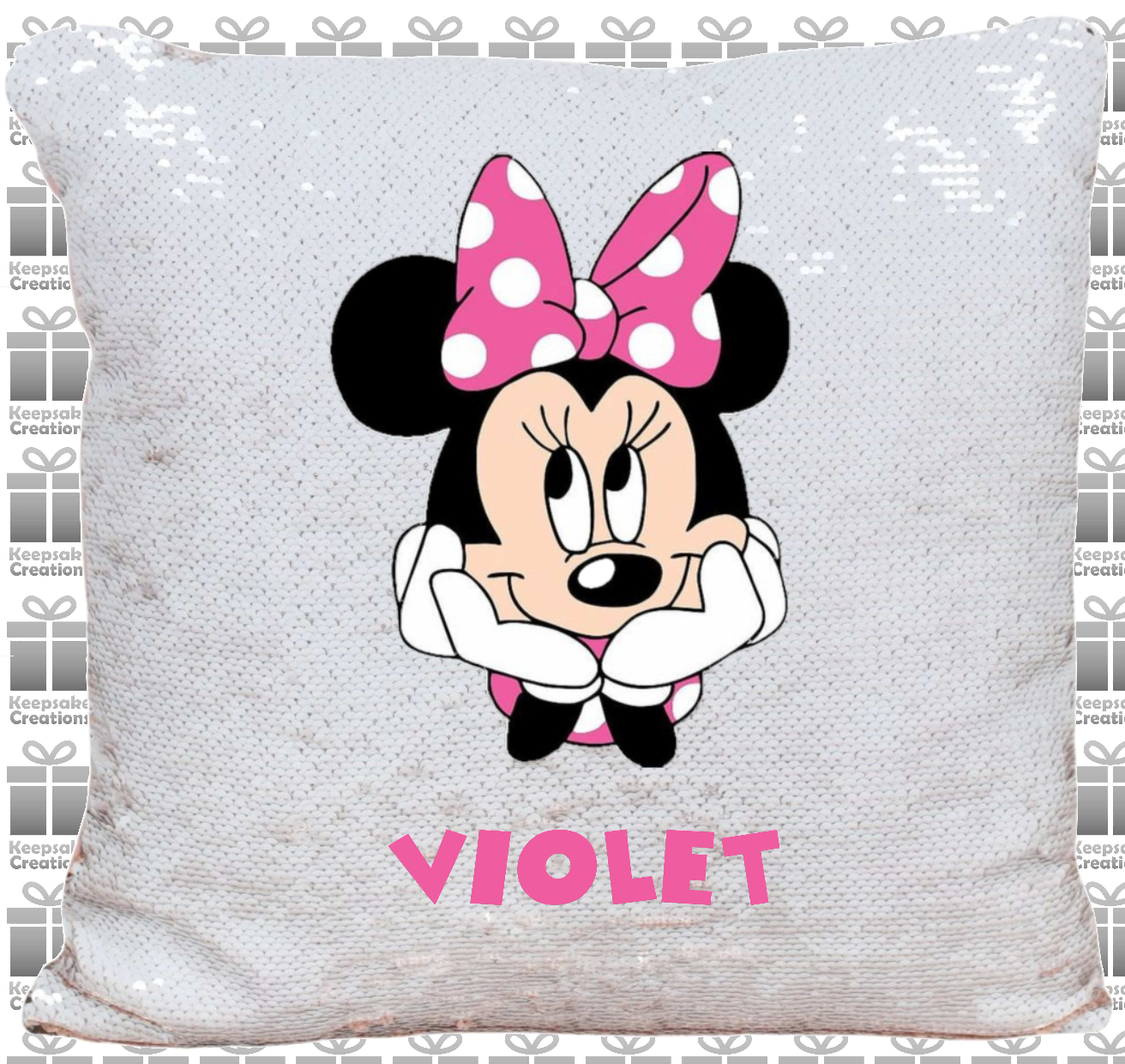 Personalised Minnie Mouse Face Sequin Cushion