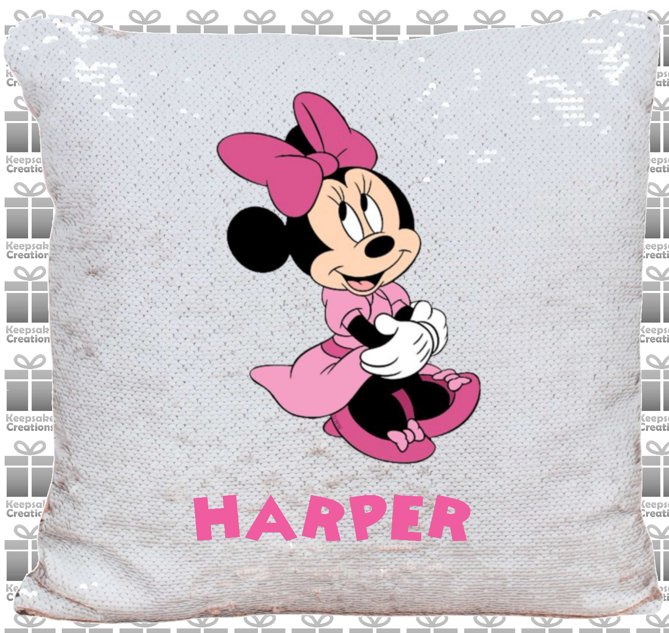 Personalised Minnie Mouse Sitting Sequin Cushion