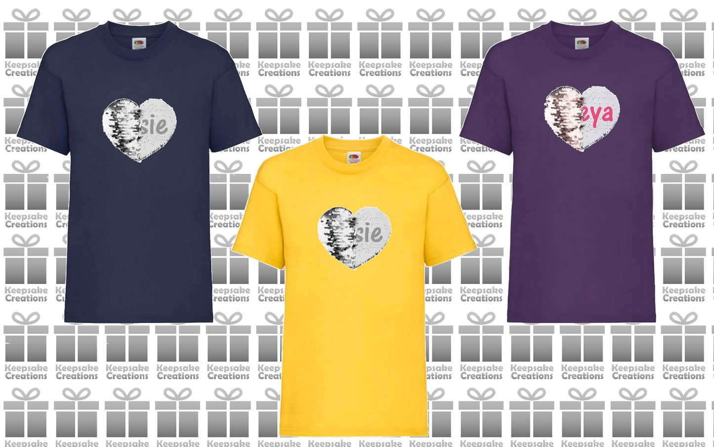 Personalised Unisex Standard Flip Sequin Heart T-shirt #NPY