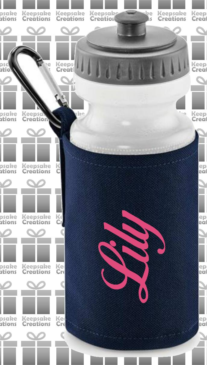 Personalised CURLY Design Reusable Water Bottle with Holder