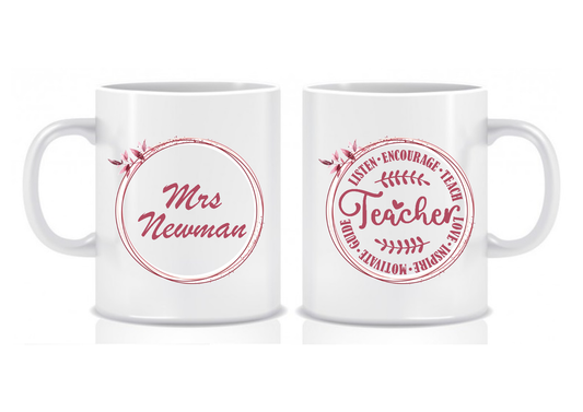 Maroon Floral Design Teacher Mug, Thank You Gift for Teachers