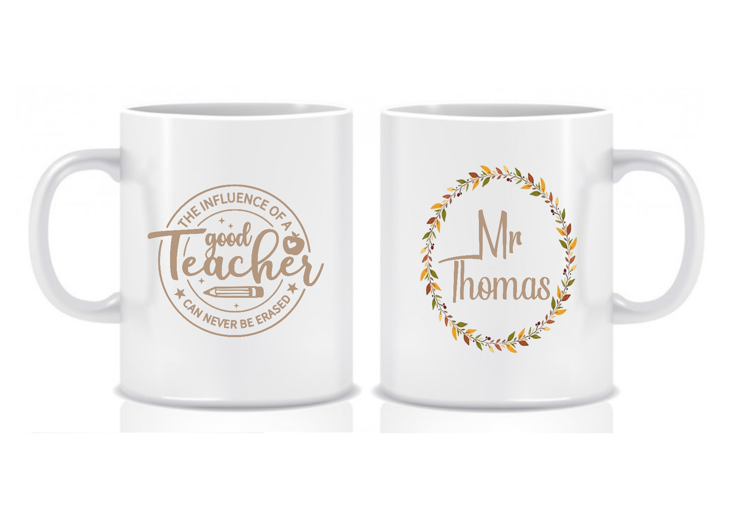 Beige Floral Design Personalised Teacher Mug, 'The Influence of a Good Teacher' Thank You Gift