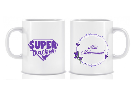Super Teacher Mug, Purple Floral Design, Thank You Teacher Gift