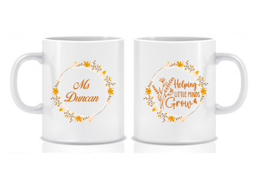 Orange Floral Design Mug, 'Helping Little Minds Grow', Thank You Gift