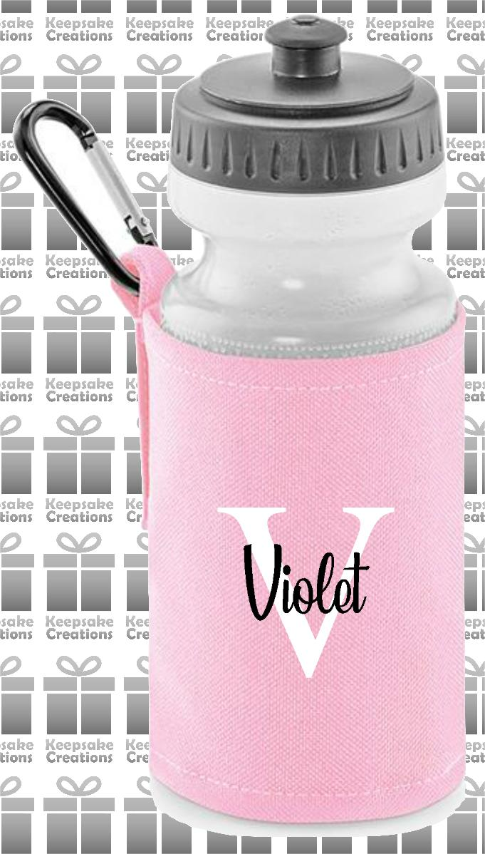 Personalised Monogram CURLY Design Reusable Water Bottle with Holder