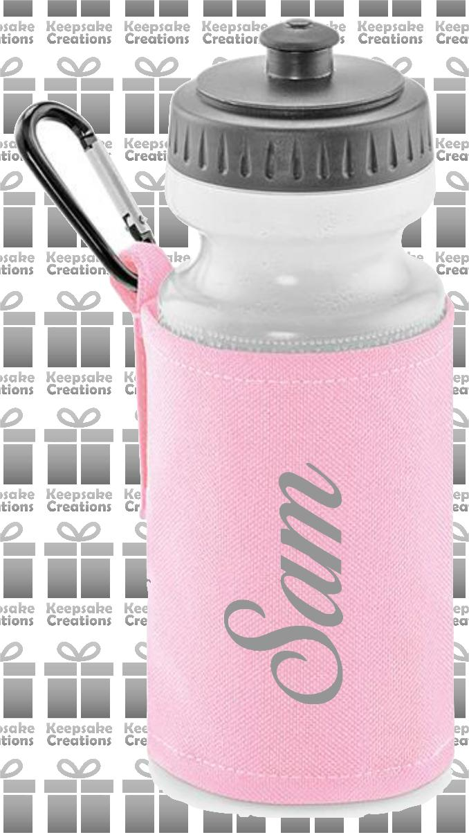 Personalised CURLY Design Reusable Water Bottle with Holder