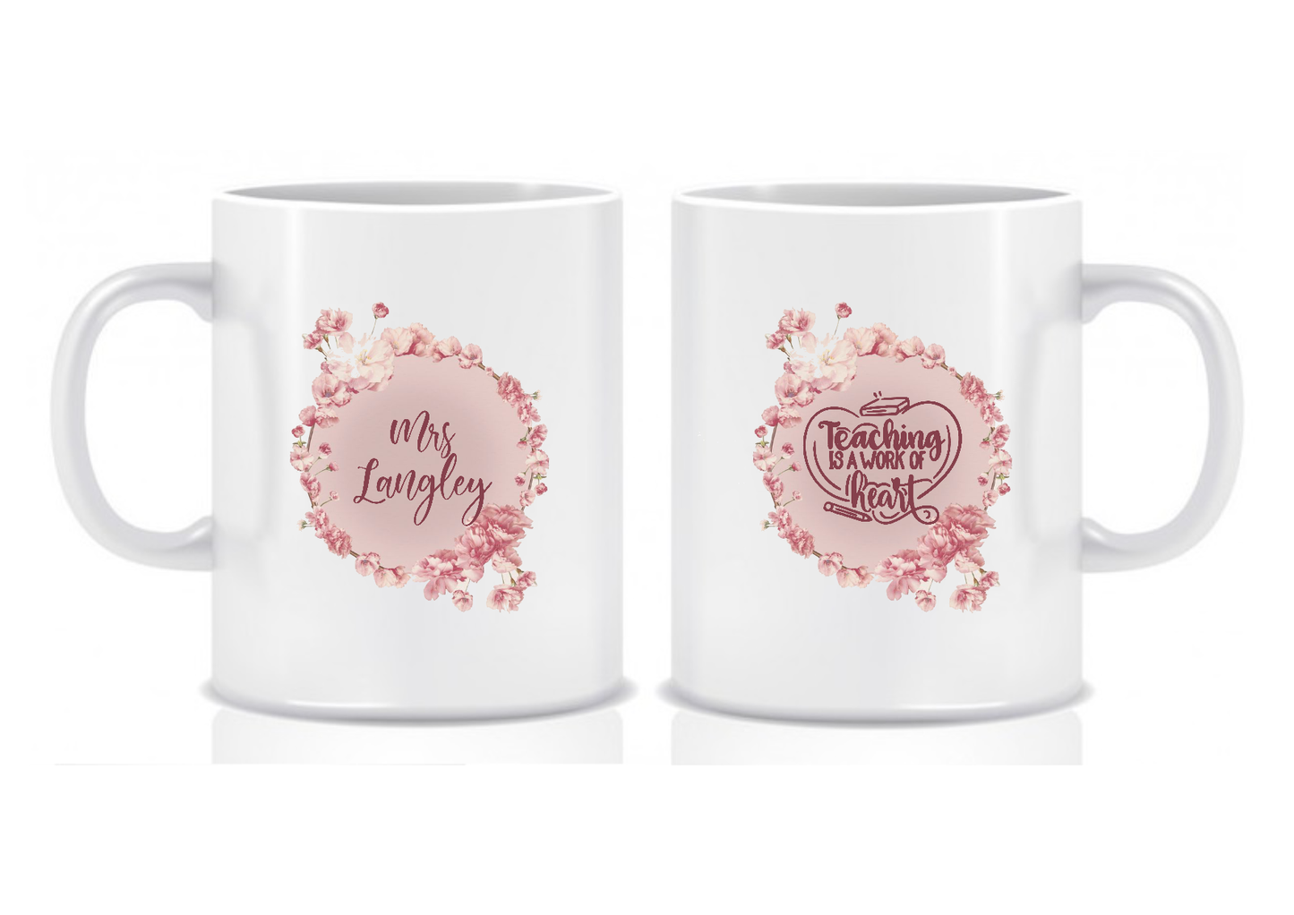 Pink Floral Design, 'Teaching is a Work of Heart' Quote, Thank You Gift