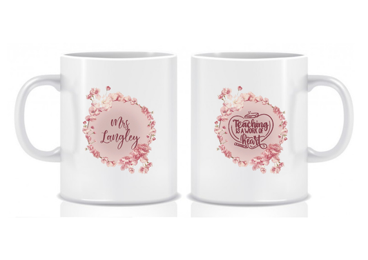 Pink Floral Design, 'Teaching is a Work of Heart' Quote, Thank You Gift