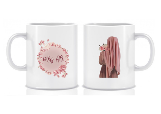 Pink Hijabi Mug Floral Design, Thank You Teacher Gift
