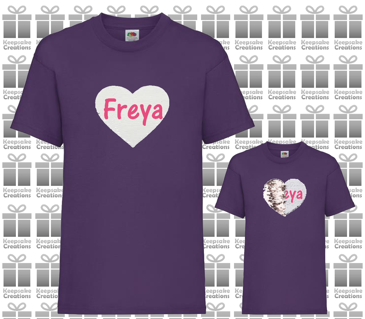 Personalised Unisex Standard Flip Sequin Heart T-shirt #NPY