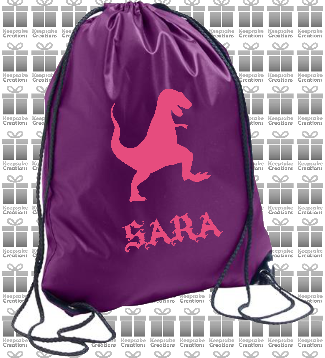 Personalised Dinosaur Design Drawstring Gym Bag