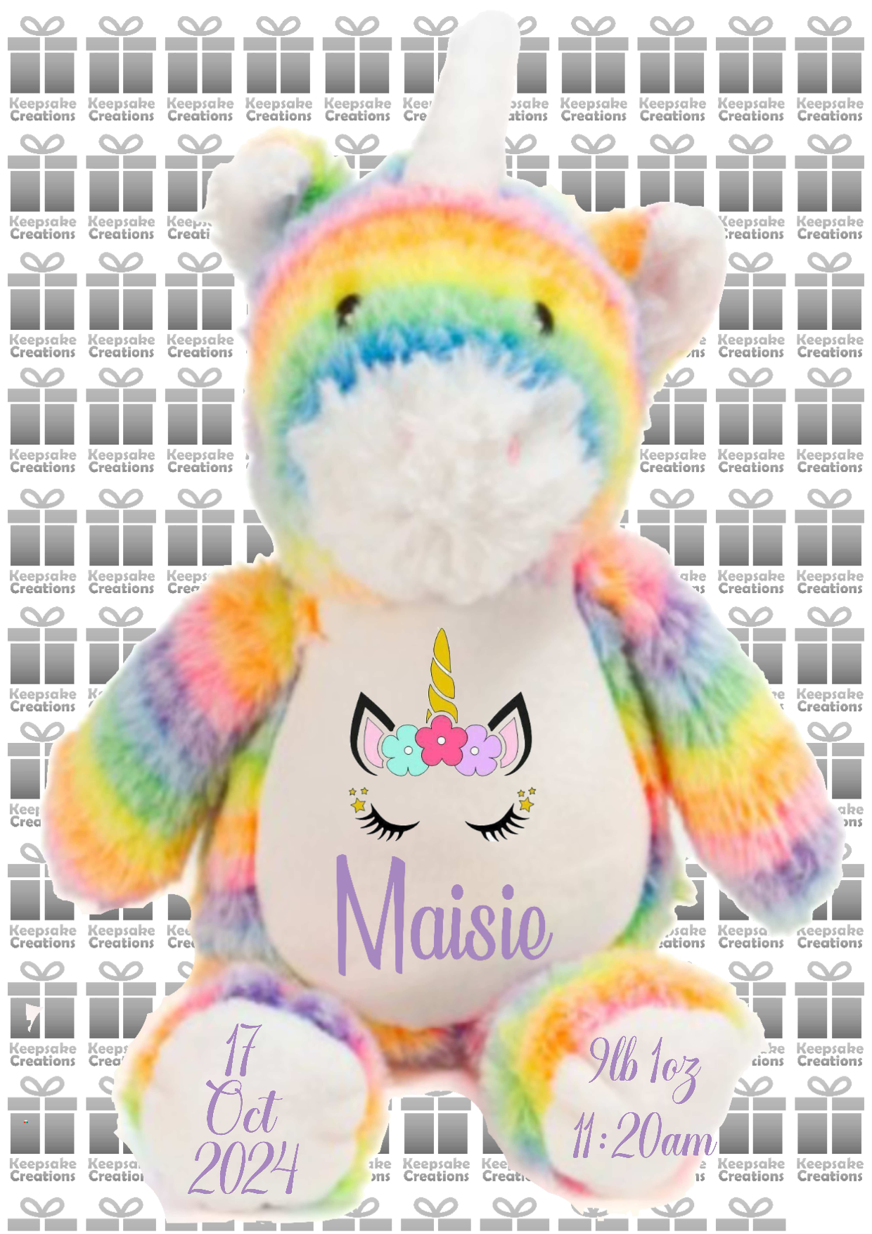 Personalised Baby Birth Plush Toys - Dinosaur/Unicorn