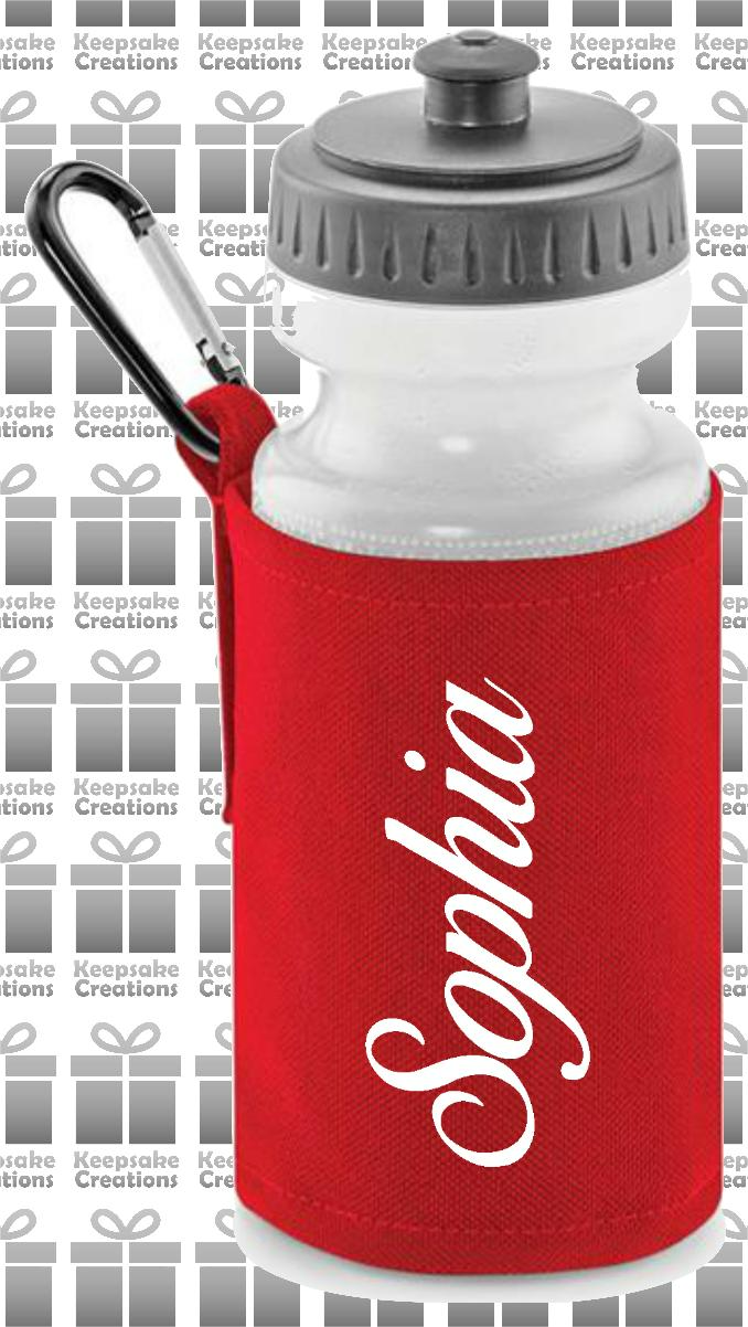 Personalised CURLY Design Reusable Water Bottle with Holder