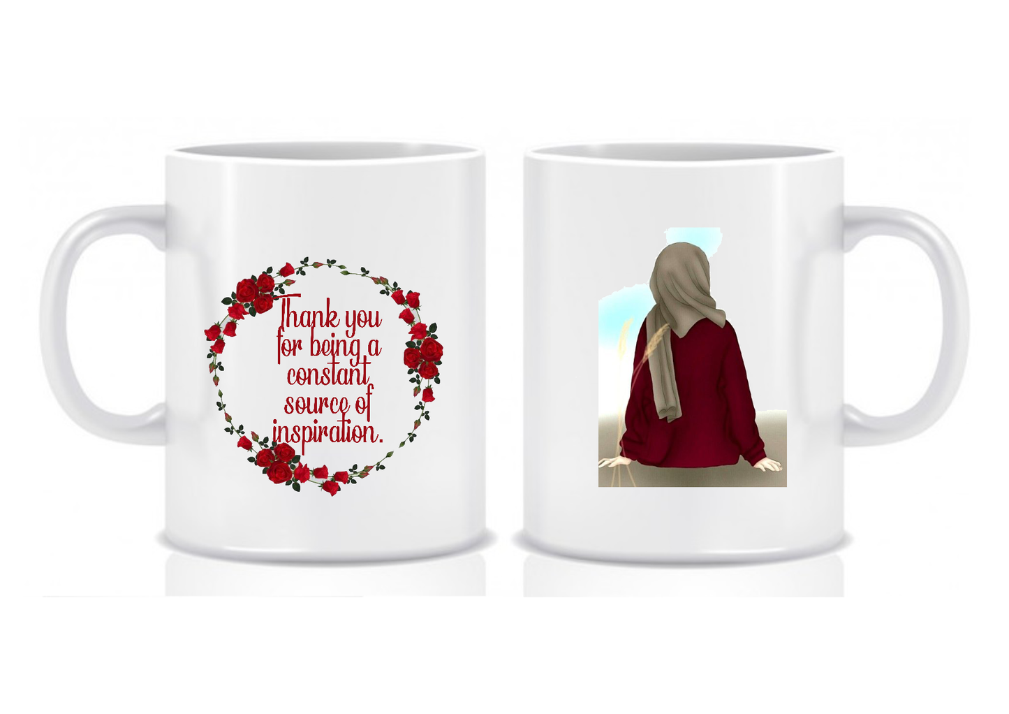 Red Rose Hijabi Teacher Wreath Design Thank You Mug