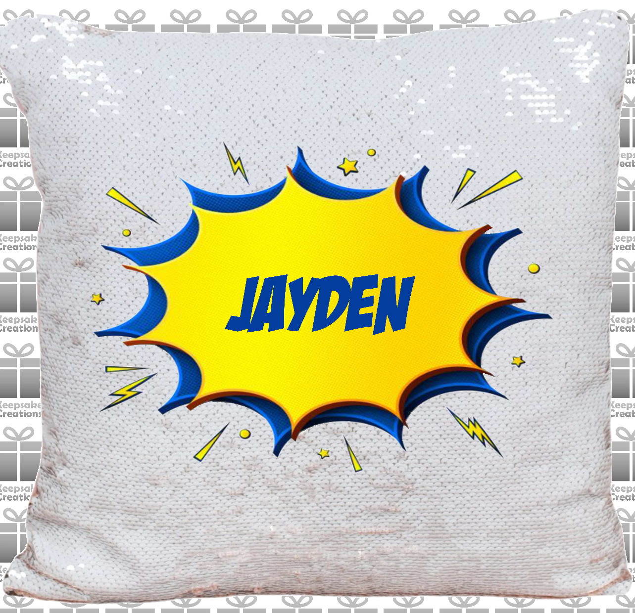 Personalised Comic Clipart Boys Sequin Cushion