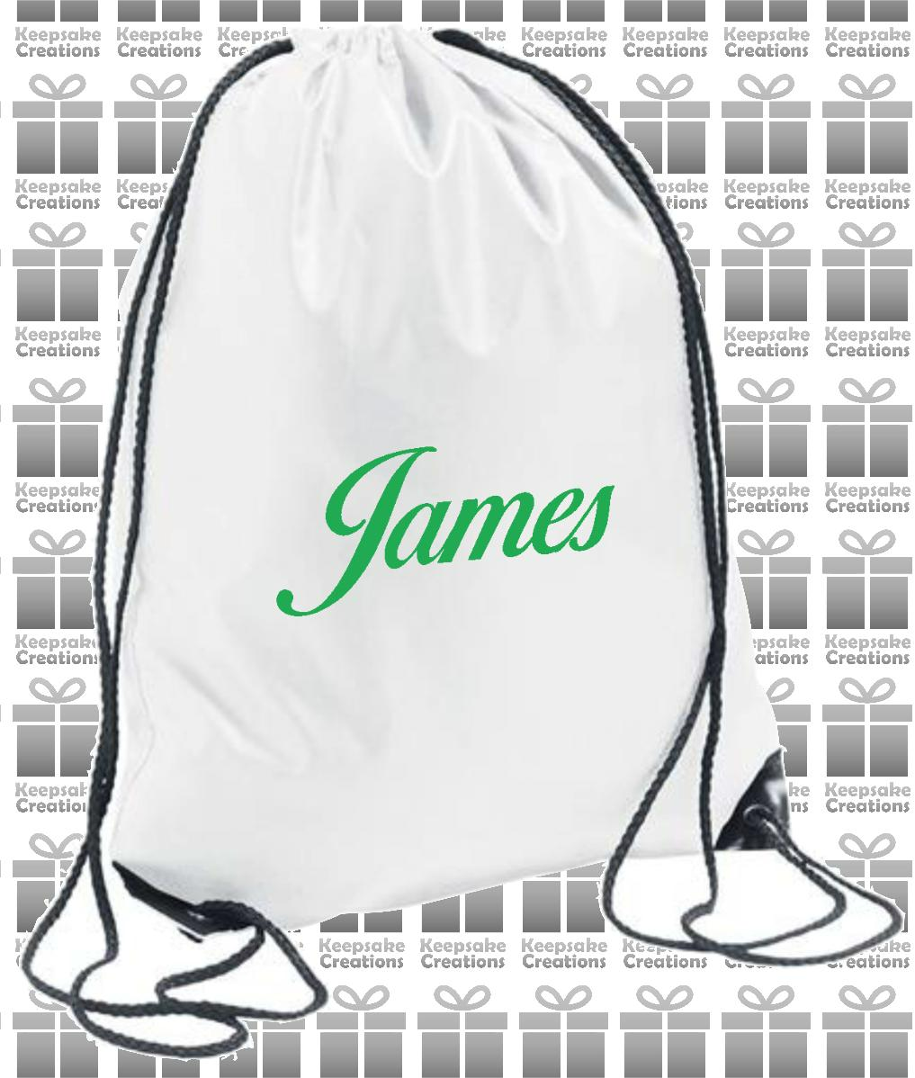 Personalised CURLY Design Drawstring Gym Bag