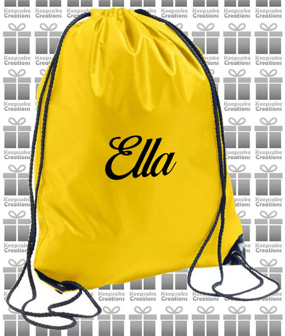 Personalised CURLY Design Drawstring Gym Bag