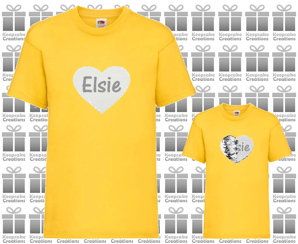 Personalised Unisex Standard Flip Sequin Heart T-shirt #NPY